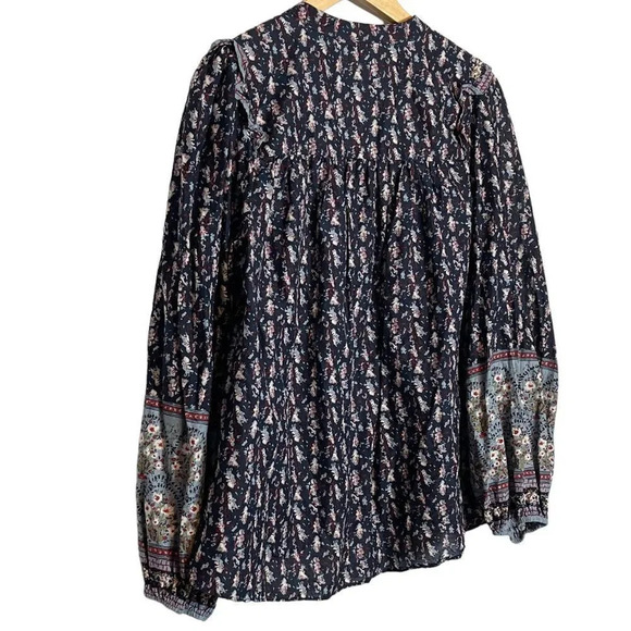 Joie | Floral Button Front Blouse Long Sleeve Peasant Boho Henley - Picture 5 of 8